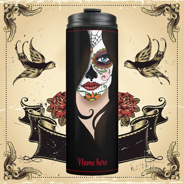 Garrafa Térmica Rosa Sugar Skull (Criador carregado)