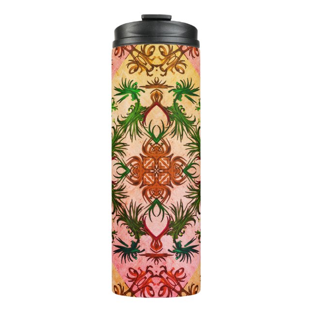 Garrafa Térmica Rosa Tropical, Amarelo, Laranja (Frente)