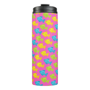 Garrafa Térmica Rosa Verde Amarelo Azul Peixes Animais Marinhos Ve