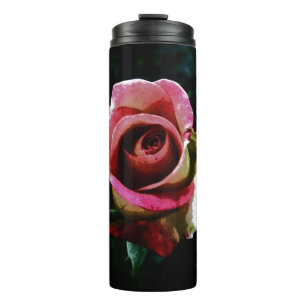 Garrafa Térmica Rosa vermelha pintada a óleo
