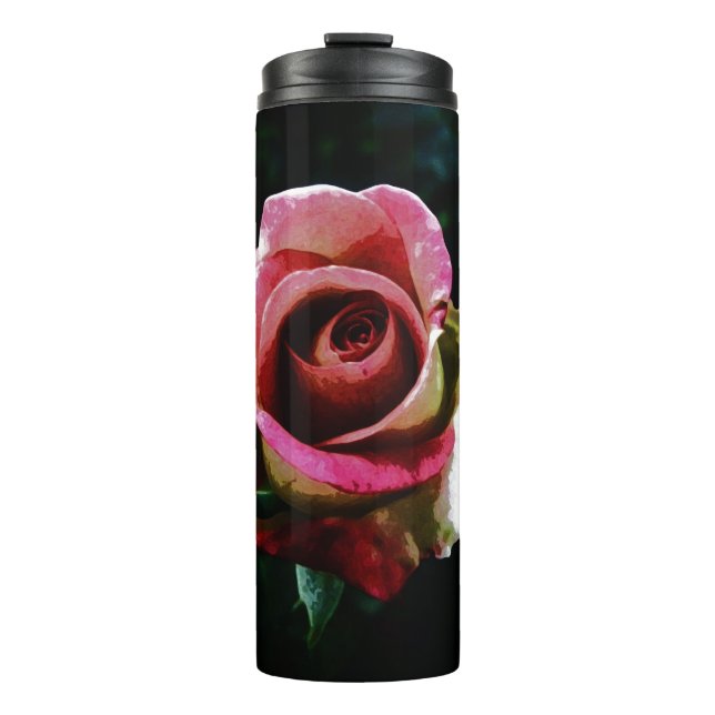 Garrafa Térmica Rosa vermelha pintada a óleo (Frente)