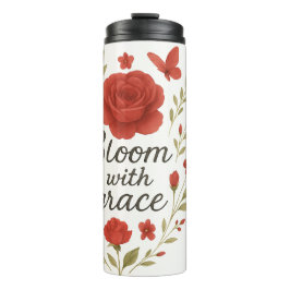 Garrafa Térmica Rosa vermelha Tumbler - 'Bloom Fiercely' Feminin