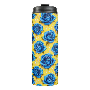 Garrafa Térmica Rosas azuis 3d