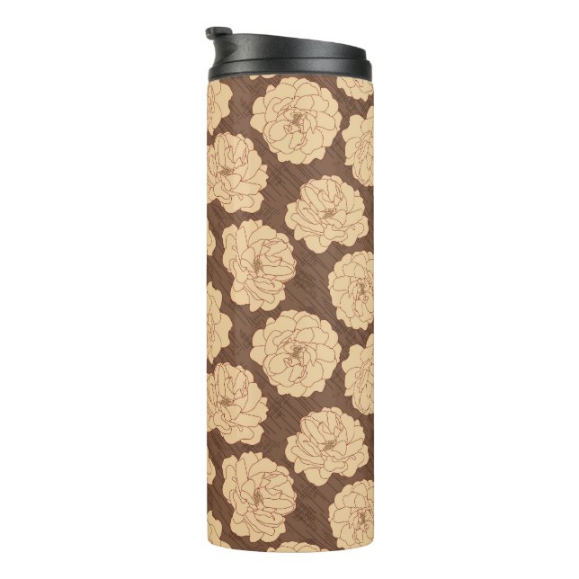 Garrafa Térmica Rosas barrocas em marrom-noz - padrão sem costura. (Rotação à direita)