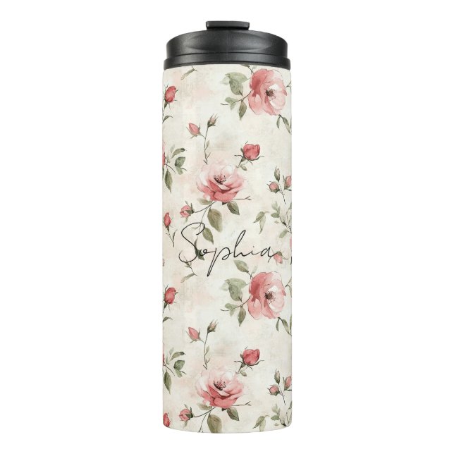 Garrafa Térmica Rosas Cor-de-Rosa Floral (Frente)