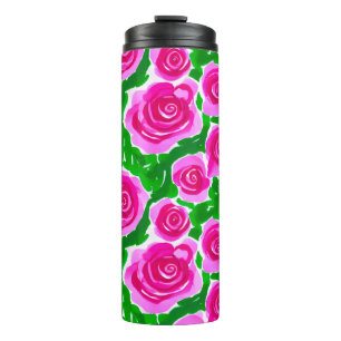 Garrafa Térmica Rosas de Aquarela Rosa Fuchsia