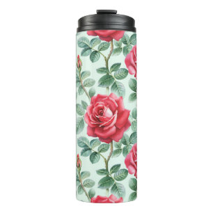 Garrafa Térmica Rosas De Aquarelas: Ilustração Sem Costura Floral.