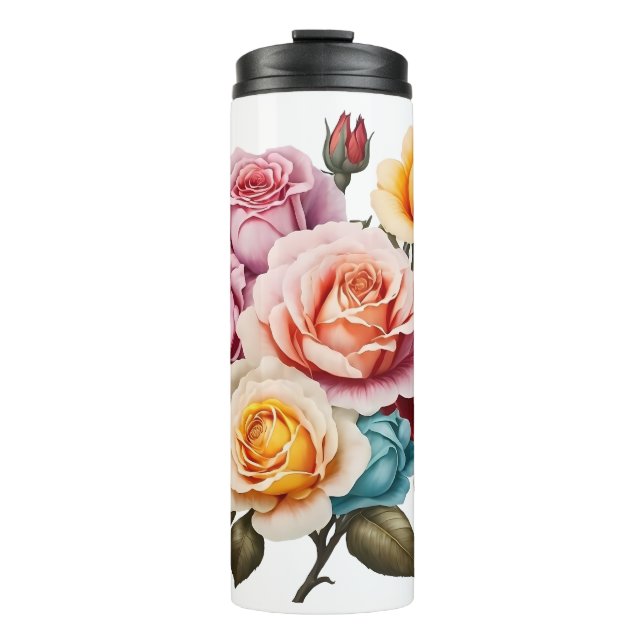 Garrafa Térmica Rosas de cores diferentes (Frente)