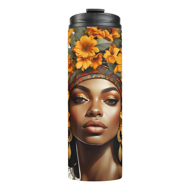 Garrafa Térmica Rosas de mulheres negras e girassóis (Frente)