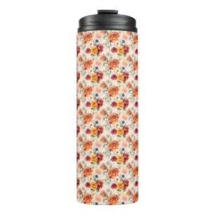Garrafa Térmica Rosas de vindima de boho e penas, padrão floral