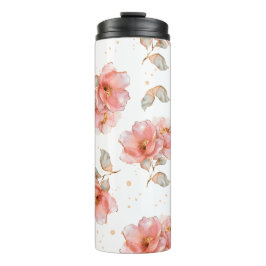 Garrafa Térmica Rosas e Folhas Rosa