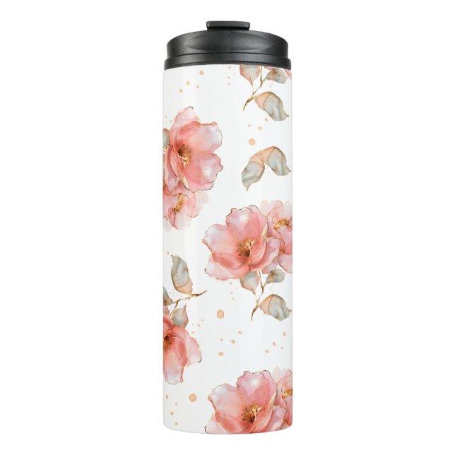 Garrafa Térmica Rosas e Folhas Rosa (Frente)