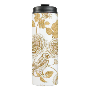 Garrafa Térmica rosas, flores, folhas e bagas de cão