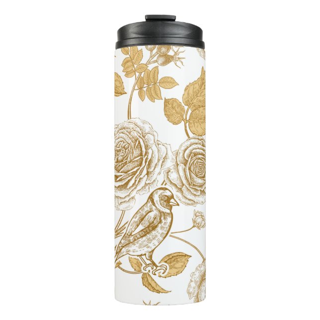 Garrafa Térmica rosas, flores, folhas e bagas de cão (Frente)