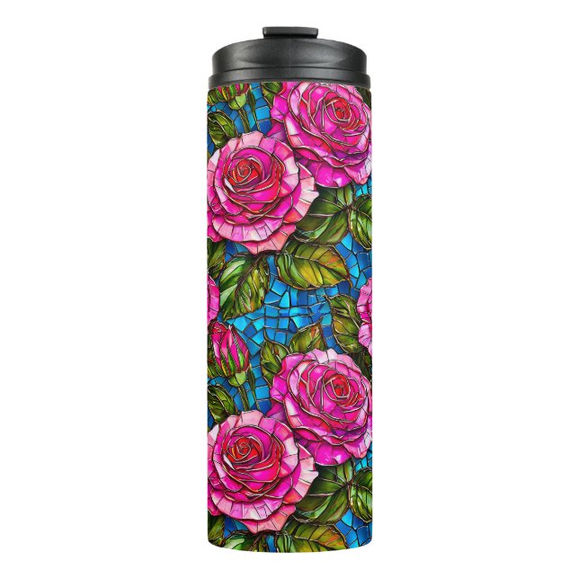 Garrafa Térmica Rosas mosaico rosa  (Frente)