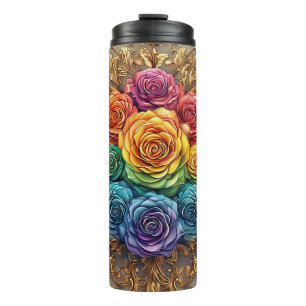 Garrafa Térmica Rosas Multicolor com Floreios Dourados Ornamentado