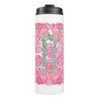 Garrafa Térmica Rosas Românticas em Aquarela Padrão Floral Rosa Ve