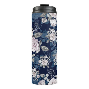 Garrafa Térmica Rosas Rosa Azul Escuro: Vintage