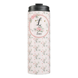 Garrafa Térmica Rosas Rosa Elegantes De Aquarelas com Borboletas