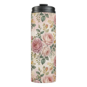 Garrafa Térmica Rosas Rosa Empoeirada Charme Elegante Verde Salvia