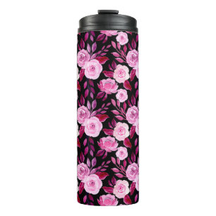 Garrafa Térmica Rosas rosa romântica Vintagem floral negra