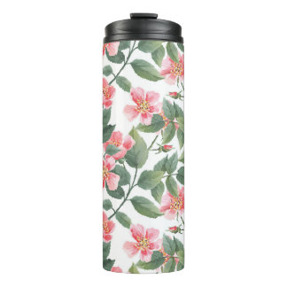Garrafa Térmica Rosas Selvagens Aquarela Floral Sem Costura