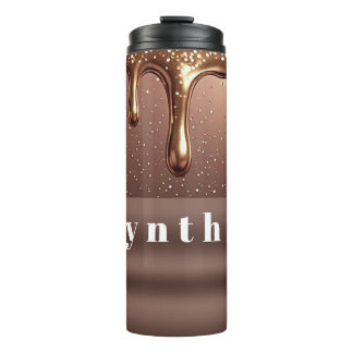 Garrafa Térmica Rose Gold Glitter Drip Custom name