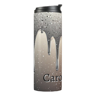 Garrafa Térmica Rose Gold Glitter Drip Custom name