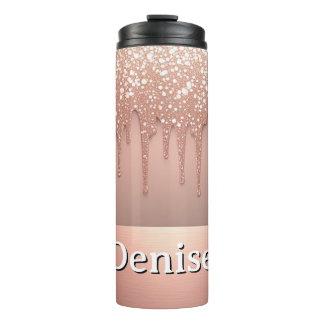 Garrafa Térmica Rose Gold Glitter Drip Custom name