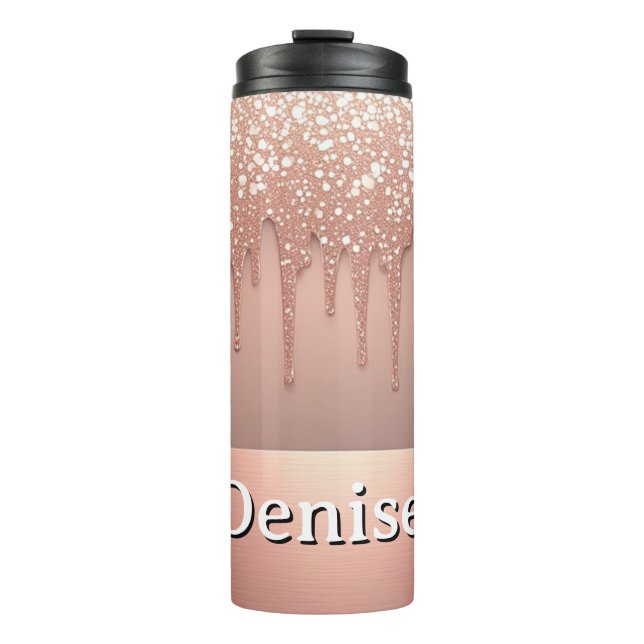 Garrafa Térmica Rose Gold Glitter Drip Custom name (Frente)