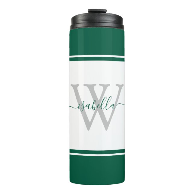 Garrafa Térmica Roteiro Monogramado Moderno Esmeralda Verde (Frente)
