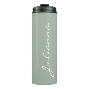 Garrafa Térmica Roteiro Personalizado Elegante Nome Verde Sage Via