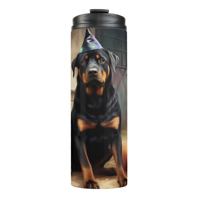 Garrafa Térmica Rottweiler Pumpkins Halloween Assustado (Frente)