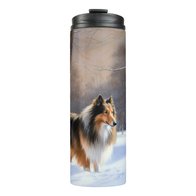 Garrafa Térmica Rough Collie Deixe Nevar Natal (Frente)