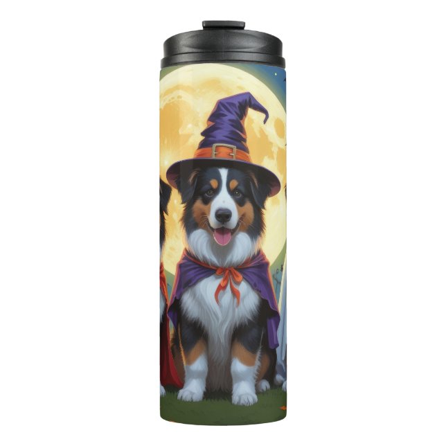 Garrafa Térmica Rough Collie Dogs Pumpkin Halloween Engraçado (Frente)