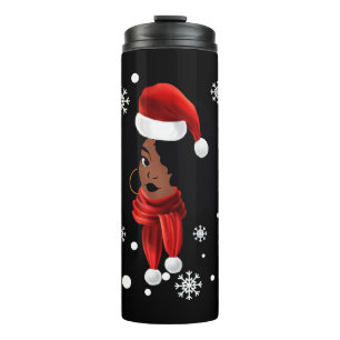 Garrafa Térmica Roupa de Papai noel de Natal para africano negro