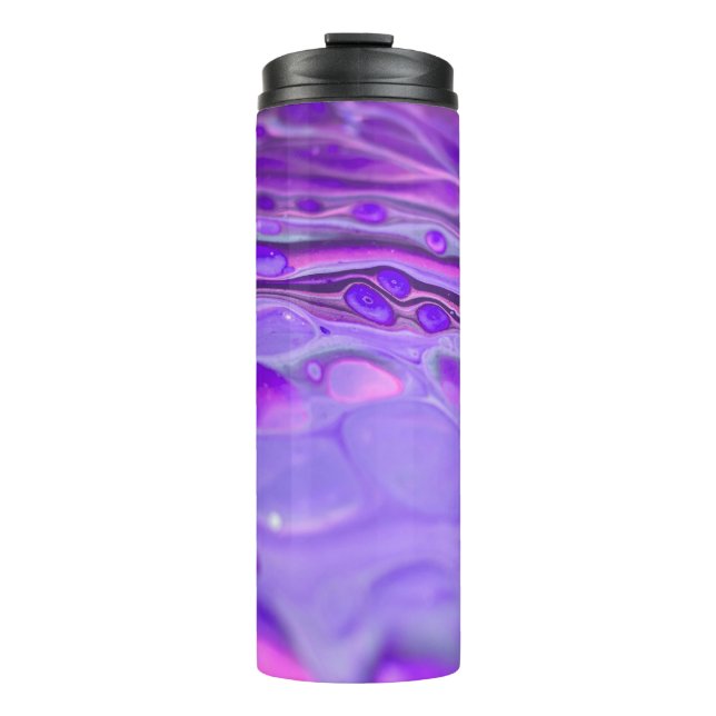 Garrafa Térmica Roxo Acrílico Rosa, Mármore de Pintura Fluida (Frente)