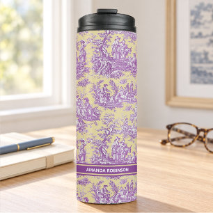 Garrafa Térmica Roxo amarelo vintage impresso toile de jouy