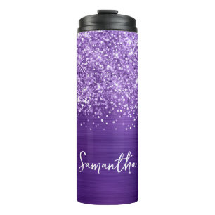 Garrafa Térmica Roxo ametista cintilante glam nome personalizado