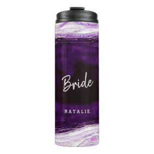 Garrafa Térmica Roxo de Ámética & Geodo Prateado Noiva Personaliza