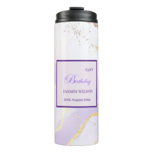 Garrafa Térmica Roxo Suave Splash Dourado Aquarela Elegante