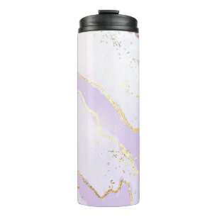 Garrafa Térmica Roxo Suave Splash Dourado Aquarela Elegante