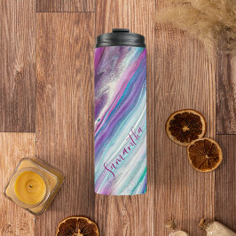 Garrafa Térmica Roxo Teal Gliterizado Abstrato Personalizado