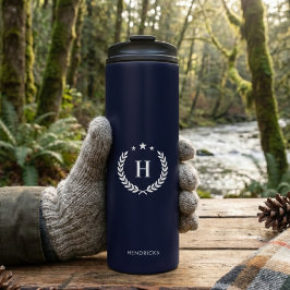 Garrafa Térmica Royal Blue Monogram Stylish Modern Minimalist