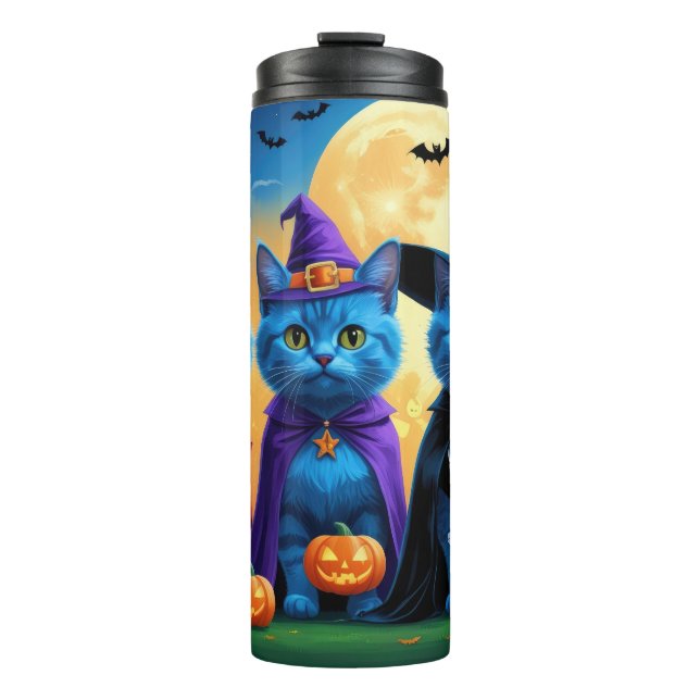 Garrafa Térmica Russo Blue Cats Pumpkin Halloween Engraçado (Frente)