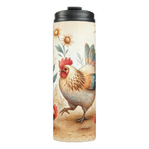 Garrafa Térmica Rustic Barnyard Chickens Boho Country Fazenda