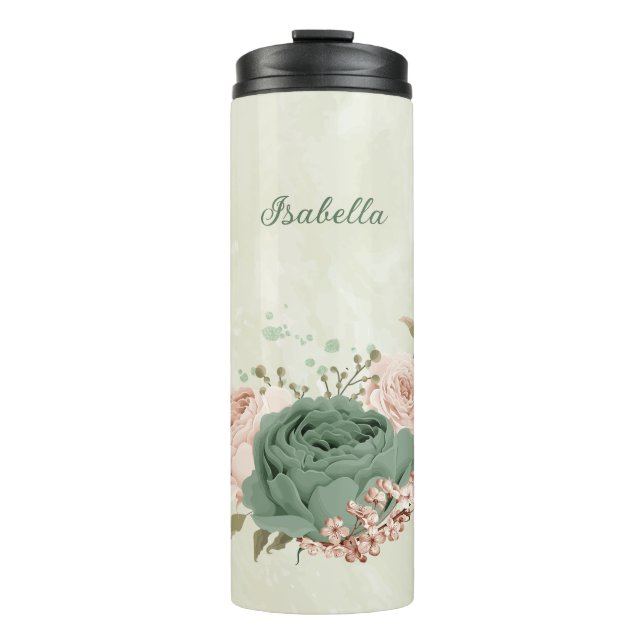 Garrafa Térmica sage green blush floral casamento (Frente)