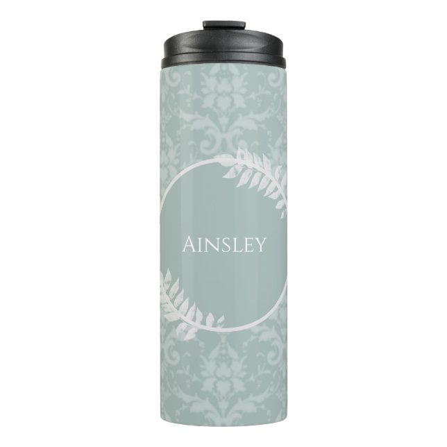 Garrafa Térmica Sage Green Elegant Damask Personalizado (Frente)
