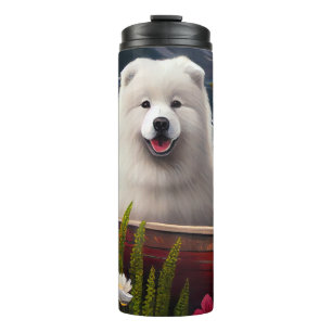 Garrafa Térmica Samoyed em um Paddle: Uma Aventura Cênica