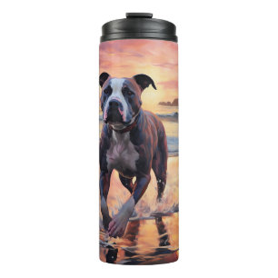 Garrafa Térmica Sandy American Staffordshire Dog em Beach Sunset